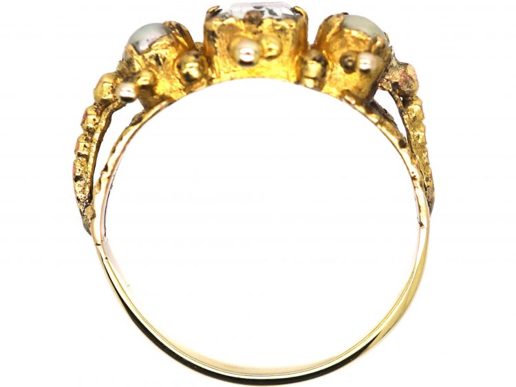 Regency 15ct Gold Ring set with Rock Crystal & Natural Pearls