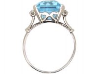 Mid 20th Century Platinum, Rectangular Step Cut Aquamarine & Diamond Ring