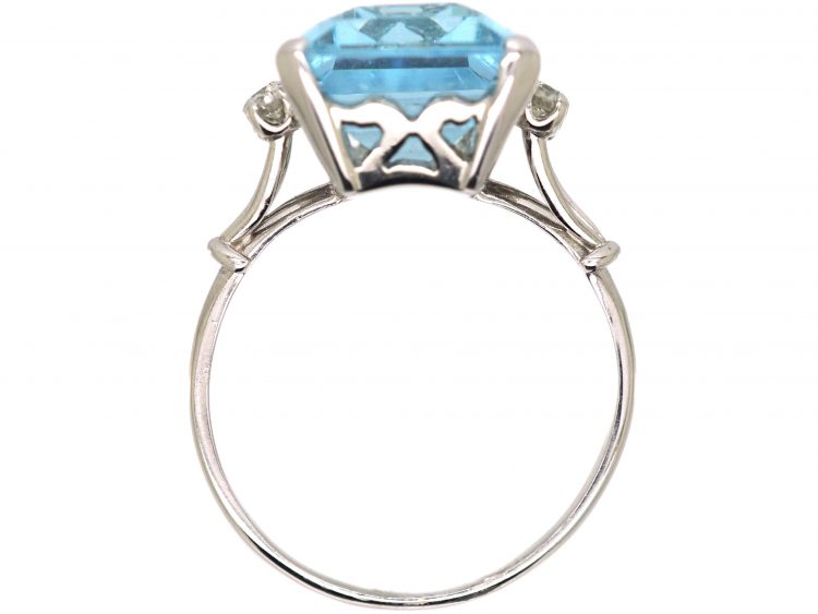 Mid 20th Century Platinum, Rectangular Step Cut Aquamarine & Diamond Ring