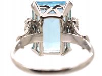 Mid 20th Century Platinum, Rectangular Step Cut Aquamarine & Diamond Ring