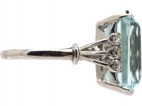 Mid 20th Century Platinum, Rectangular Step Cut Aquamarine & Diamond Ring