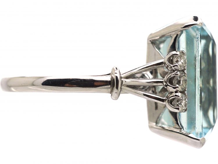 Mid 20th Century Platinum, Rectangular Step Cut Aquamarine & Diamond Ring