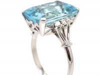 Mid 20th Century Platinum, Rectangular Step Cut Aquamarine & Diamond Ring