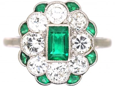 Early 20th Century Platinum, Diamond & Emerald Cluster Ring