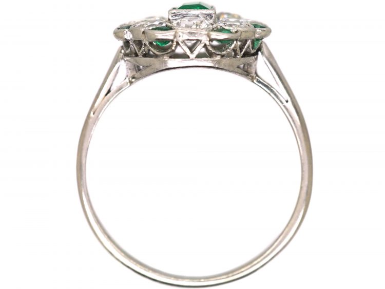 Early 20th Century Platinum, Diamond & Emerald Cluster Ring