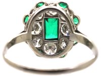 Early 20th Century Platinum, Diamond & Emerald Cluster Ring