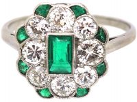 Early 20th Century Platinum, Diamond & Emerald Cluster Ring