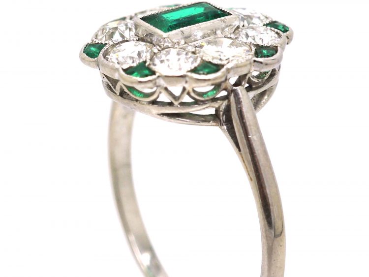 Early 20th Century Platinum, Diamond & Emerald Cluster Ring