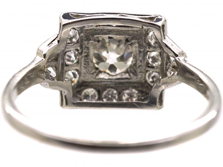 Early 20th Century Platinum Square Panel Ring. set with Diamonds