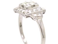 Early 20th Century Platinum Square Panel Ring. set with Diamonds