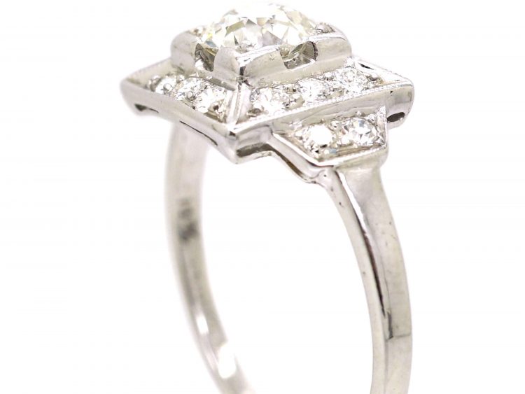 Early 20th Century Platinum Square Panel Ring. set with Diamonds