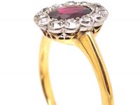 Edwardian 18ct Gold & Platinum, Ruby & Diamond Oval Cluster Ring