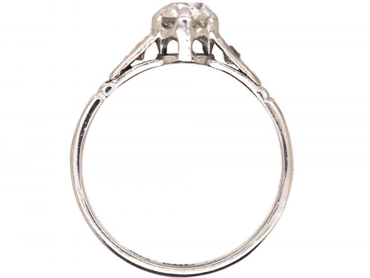 Early 20th Century 18ct White Gold & Platinum, Diamond Solitaire Ring with Diamond set Shoulders