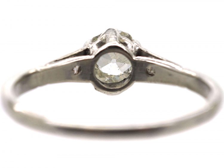 Early 20th Century 18ct White Gold & Platinum, Diamond Solitaire Ring with Diamond set Shoulders