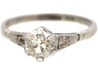 Early 20th Century 18ct White Gold & Platinum, Diamond Solitaire Ring with Diamond set Shoulders