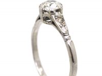 Early 20th Century 18ct White Gold & Platinum, Diamond Solitaire Ring with Diamond set Shoulders