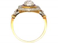 Art Deco 18ct Gold & Platinum, Ruby & Diamond Geometric Ring