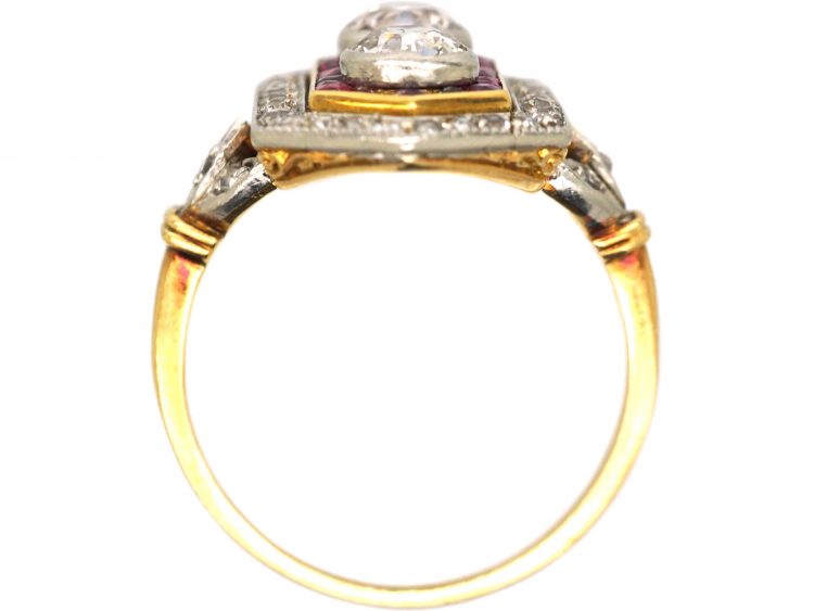 Art Deco 18ct Gold & Platinum, Ruby & Diamond Geometric Ring