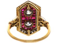 Art Deco 18ct Gold & Platinum, Ruby & Diamond Geometric Ring