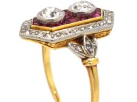 Art Deco 18ct Gold & Platinum, Ruby & Diamond Geometric Ring