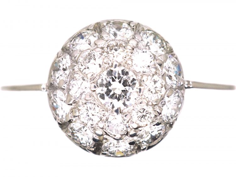 Art Deco 18ct White Gold Bombè Diamond Cluster Ring