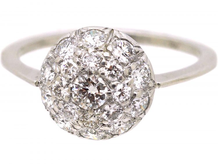 Art Deco 18ct White Gold Bombè Diamond Cluster Ring