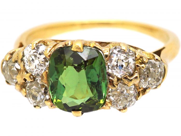 Victorian 18ct Gold, Green Tourmaline & Diamond Ring