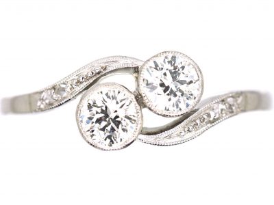 Edwardian Platinum, Two Stone Diamond Crossover Ring