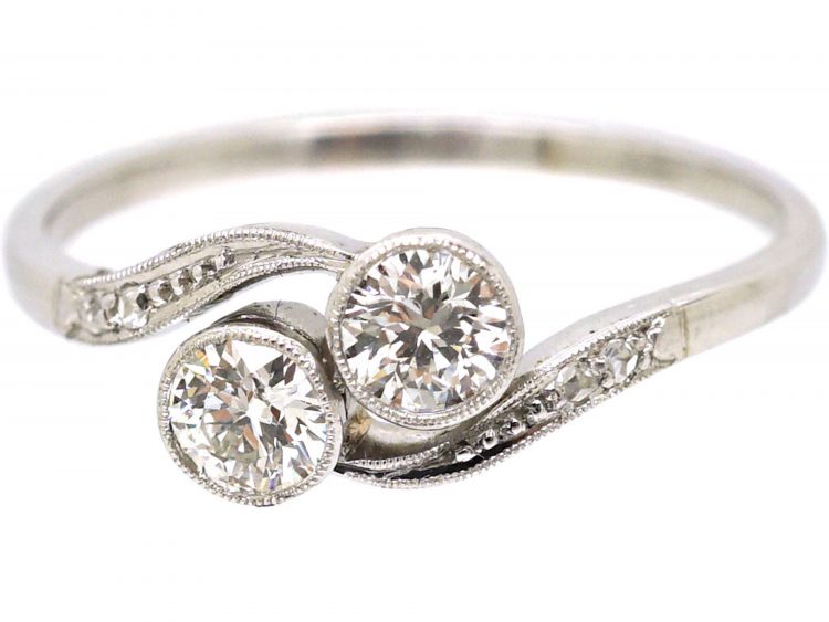 Edwardian Platinum, Two Stone Diamond Crossover Ring