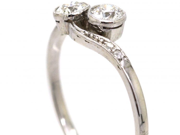 Edwardian Platinum, Two Stone Diamond Crossover Ring