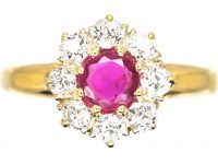 Edwardian 18ct Gold Ruby & Diamond Cluster Ring