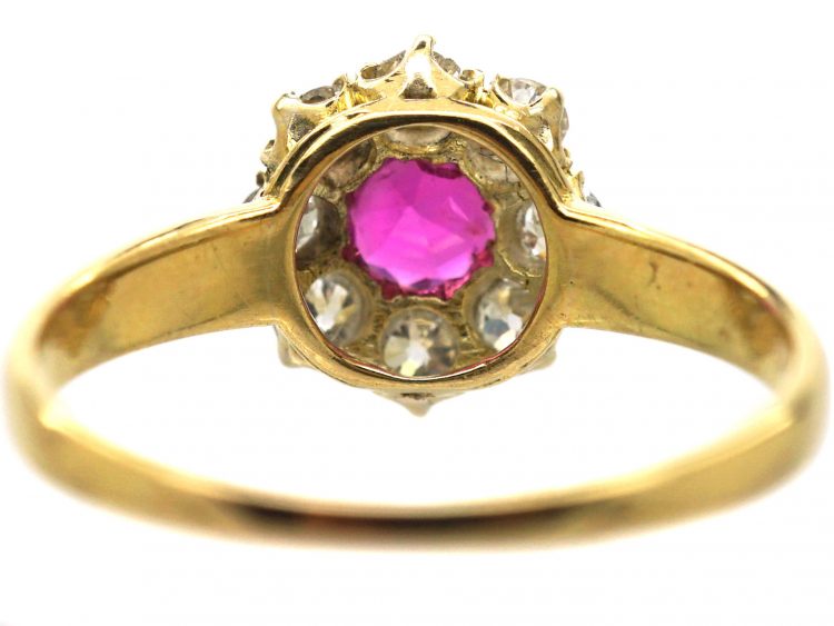 Edwardian 18ct Gold Ruby & Diamond Cluster Ring