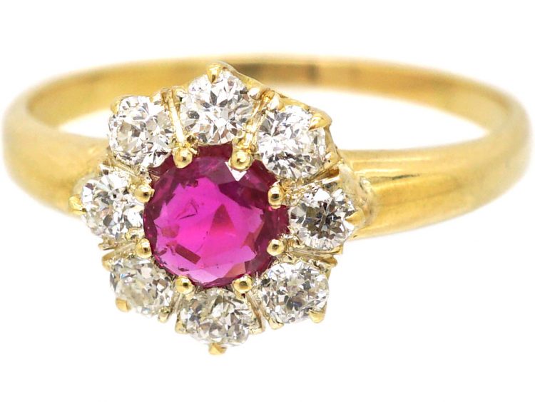 Edwardian 18ct Gold Ruby & Diamond Cluster Ring