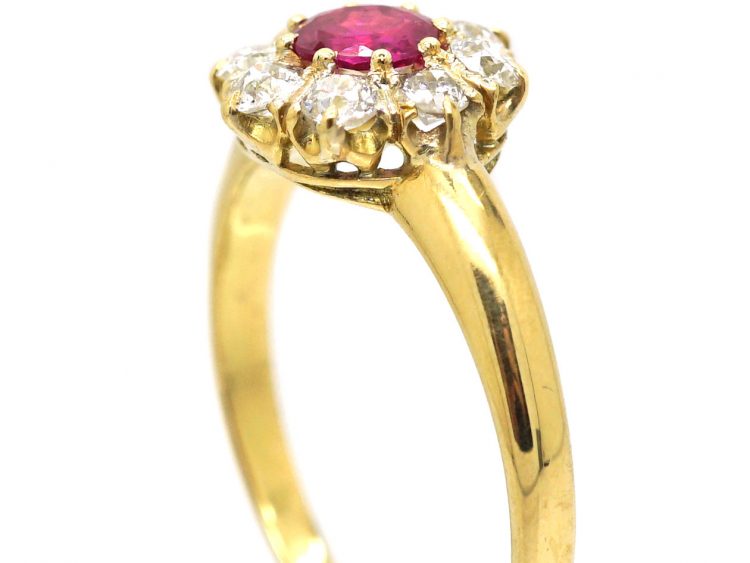 Edwardian 18ct Gold Ruby & Diamond Cluster Ring