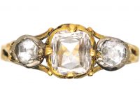 Georgian 15ct Gold & Silver, Three Stone Diamond Ring with Ornate Shank