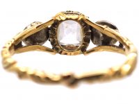 Georgian 15ct Gold & Silver, Three Stone Diamond Ring with Ornate Shank