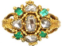 Georgian 18ct Gold, Emerald & Rose Diamond Cluster Ring