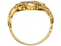 Georgian 18ct Gold, Emerald & Rose Diamond Cluster Ring