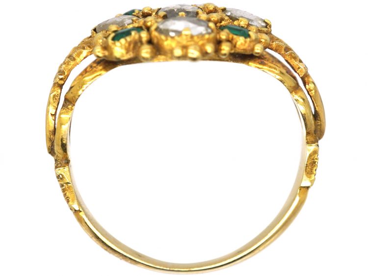 Georgian 18ct Gold, Emerald & Rose Diamond Cluster Ring