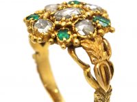 Georgian 18ct Gold, Emerald & Rose Diamond Cluster Ring