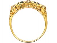 Edwardian 18ct Gold Carved Half Hoop Ring set with Green Tourmalines & Diamonds