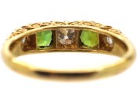 Edwardian 18ct Gold Carved Half Hoop Ring set with Green Tourmalines & Diamonds