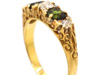 Edwardian 18ct Gold Carved Half Hoop Ring set with Green Tourmalines & Diamonds