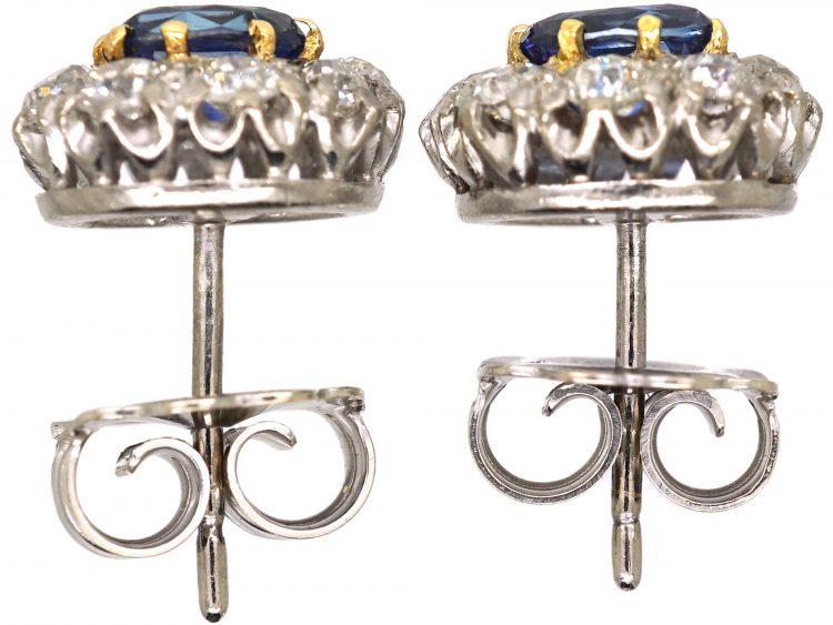 Early 20th Century 18ct White Gold, Sapphire & Diamond Oval Cluster Earrings