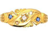 Victorian 18ct Gold Crossover Ring set with Sapphires & Diamonds