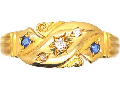 Victorian 18ct Gold Crossover Ring set with Sapphires & Diamonds