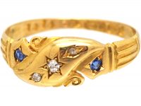 Victorian 18ct Gold Crossover Ring set with Sapphires & Diamonds