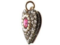 Edwardian 15ct Gold & Silver, Heart Shaped Pendant set with a Pink Tourmaline, Diamonds & Natural Split Pearls