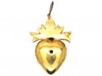 Edwardian 15ct Gold Heart Shaped Pendant set with Natural Split Pearls & a Diamond