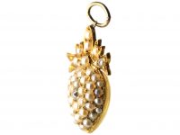 Edwardian 15ct Gold Heart Shaped Pendant set with Natural Split Pearls & a Diamond